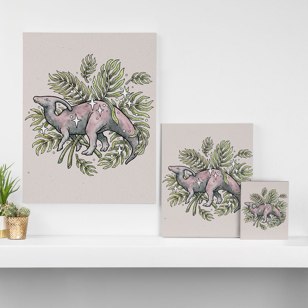 Parasaurolophus & Palms | Dinosaur Botanical Art Canvas Print Gallery Image 3