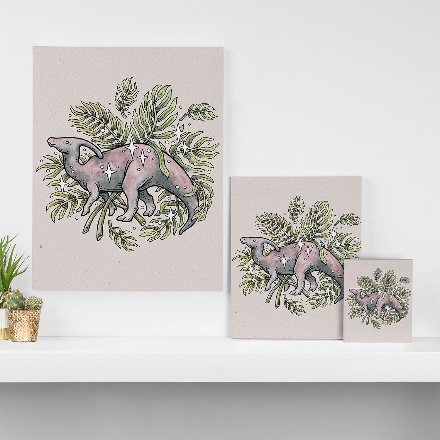 Parasaurolophus & Palms | Dinosaur Botanical Art Canvas Print Gallery Image 3