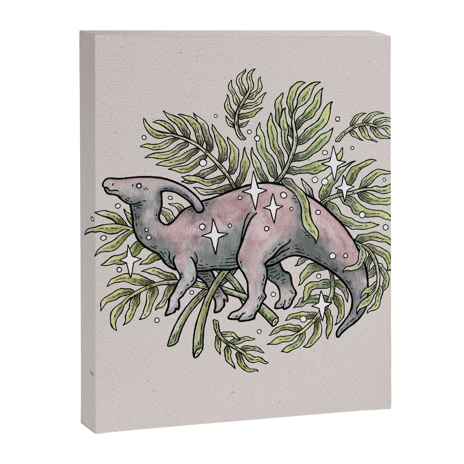 Parasaurolophus & Palms | Dinosaur Botanical Art Canvas Print Gallery Image 3
