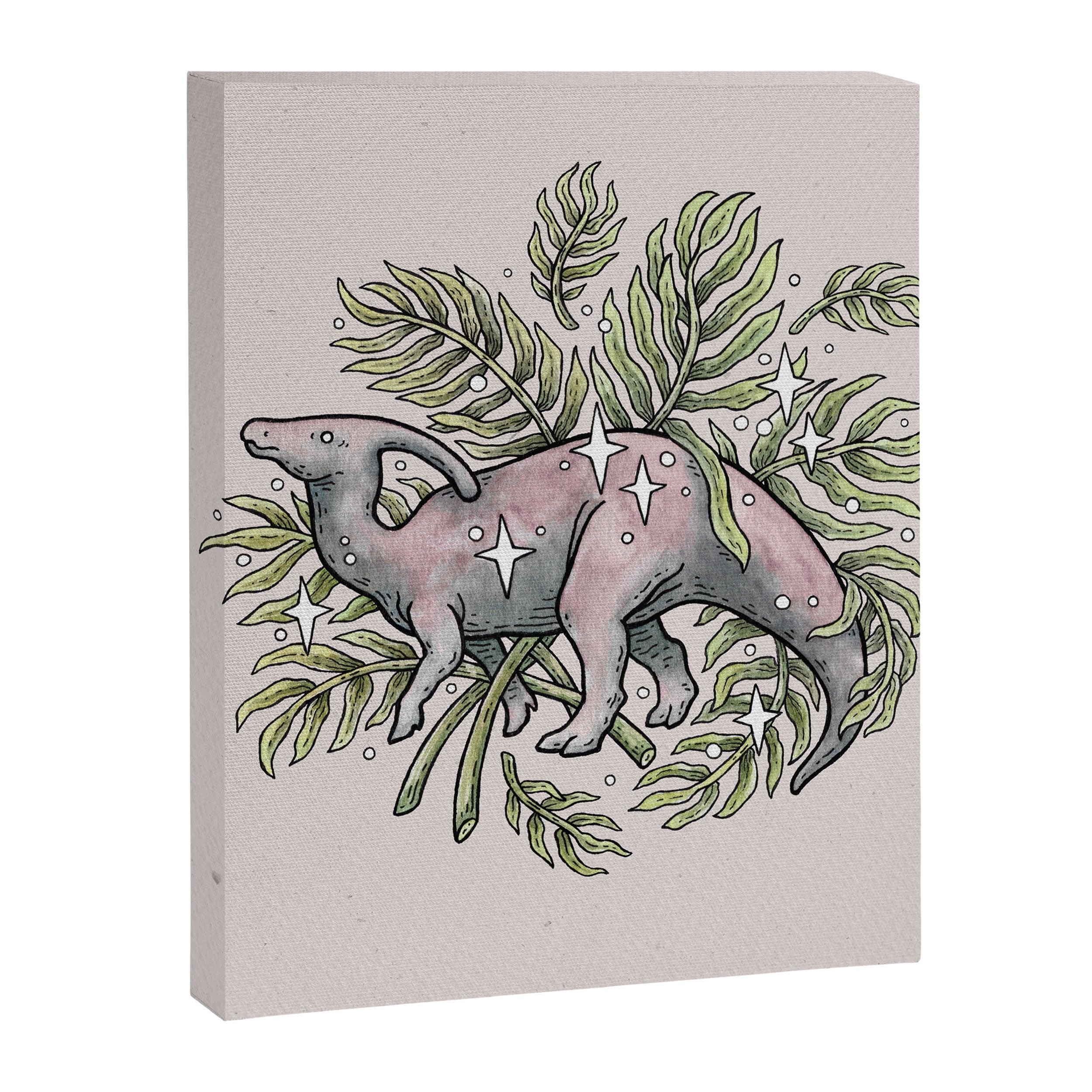 Parasaurolophus & Palms | Dinosaur Botanical Art Canvas Print Gallery Image 8