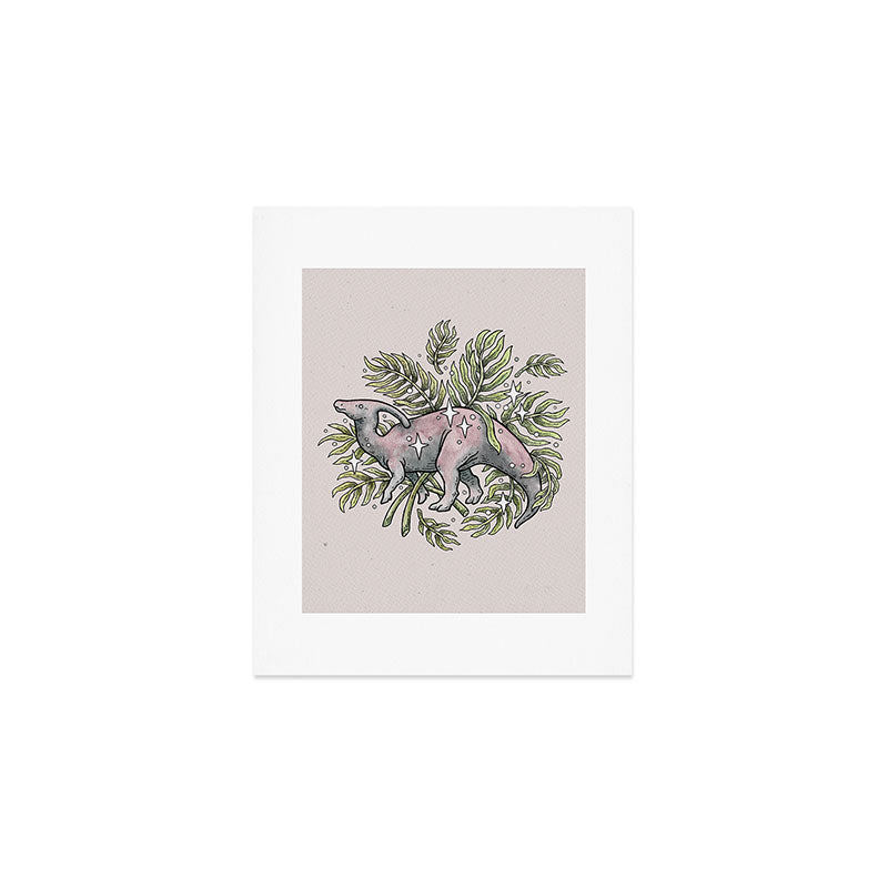 Parasaurolophus & Palms | Dinosaur Botanical Art Art Print Gallery Image 1