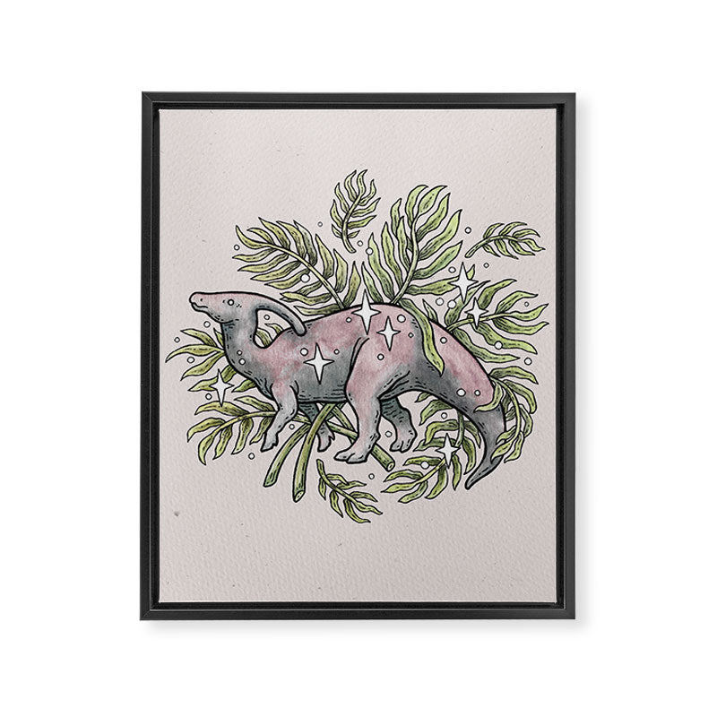 Parasaurolophus & Palms | Dinosaur Botanical Art Framed Canvas Print Gallery Image 3