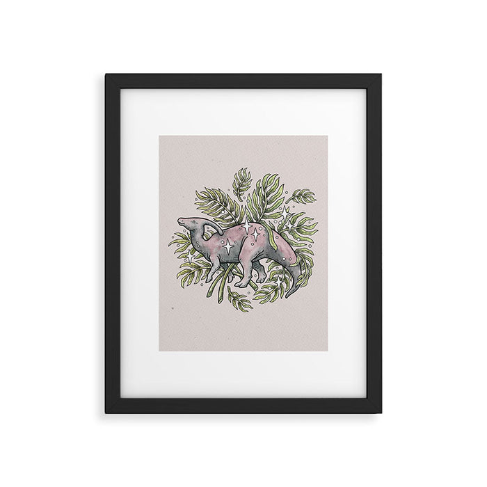 Parasaurolophus & Palms | Dinosaur Botanical Art Framed Art Print Gallery Image 1