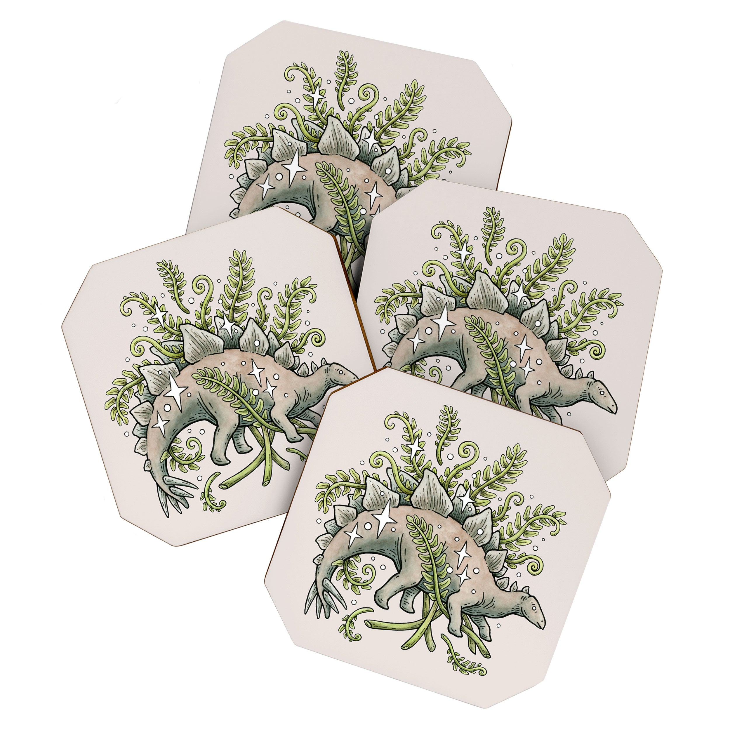 Stegosaurus & Ferns | Dinosaur Botanical Art Coaster Gallery Image 1
