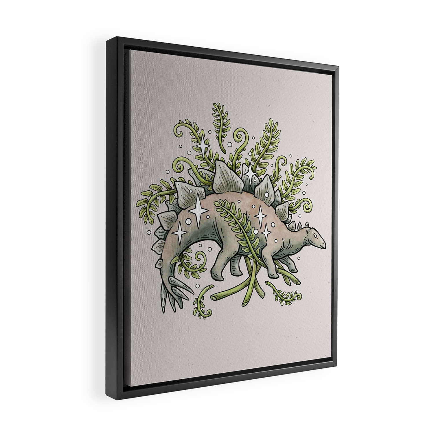 Stegosaurus & Ferns | Dinosaur Botanical Art Framed Canvas Print Gallery Image 2