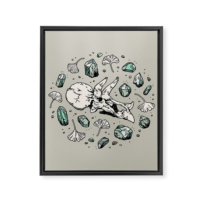 Triceratops Rocks! | Aquamarine | Dinosaur Skull Fossil Art Framed Canvas Print Gallery Image 1