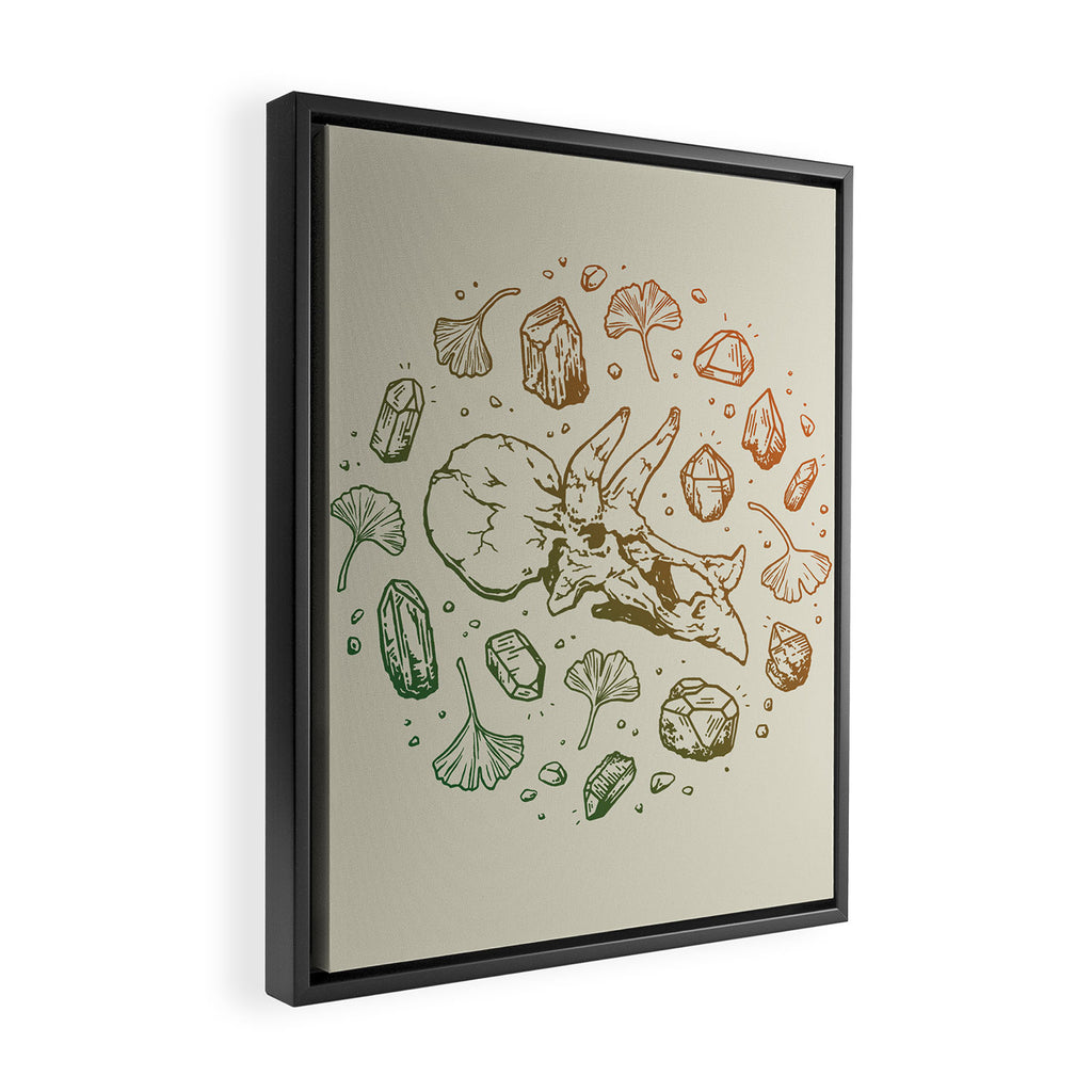 Triceratops Rocks! | Leaf Green & Pumpkin Spice Ombré Framed Canvas Print Gallery Image 2