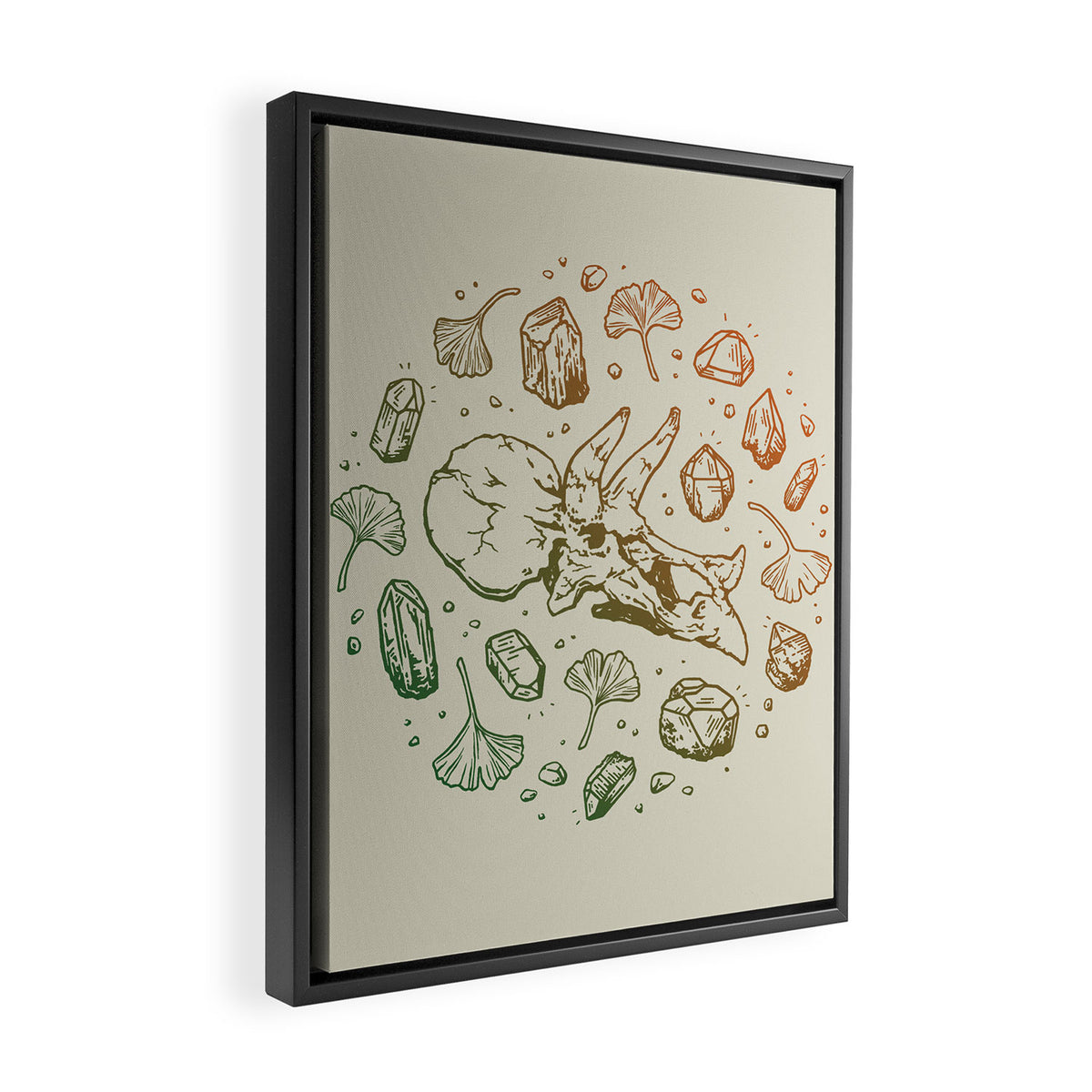 Triceratops Rocks! | Leaf Green & Pumpkin Spice Ombré Framed Canvas Print Gallery Image 2
