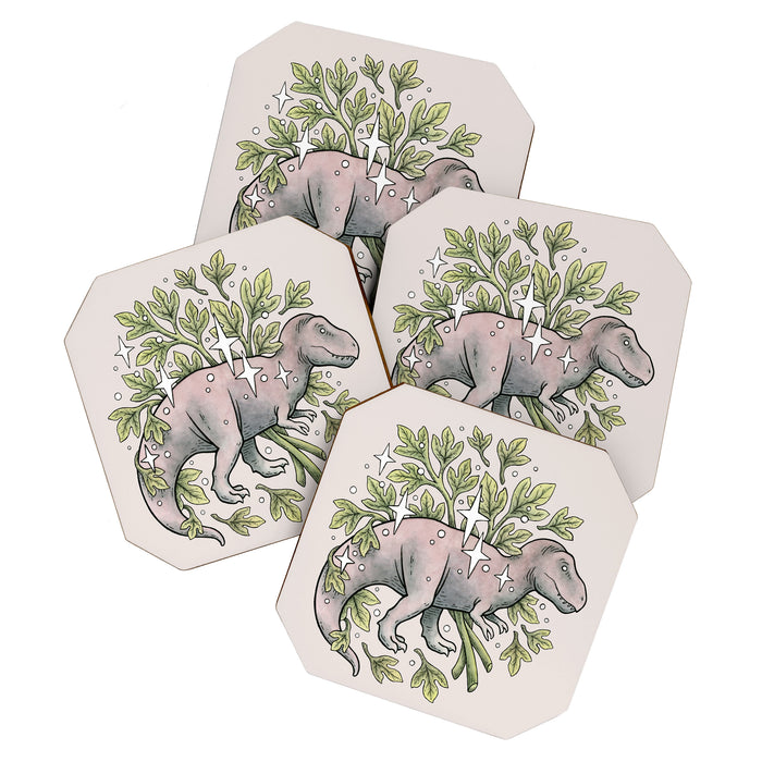 Tyrannosaurus & Sassafras | Dinosaur Botanical Art Coaster Gallery Image 1