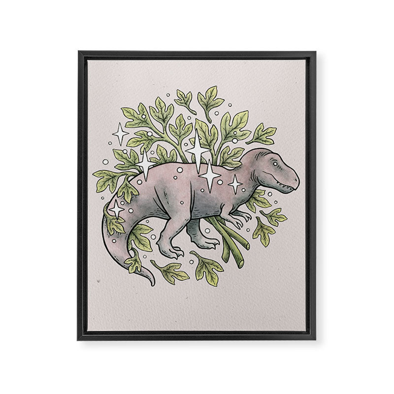 Tyrannosaurus & Sassafras | Dinosaur Botanical Art Framed Canvas Print Gallery Image 8