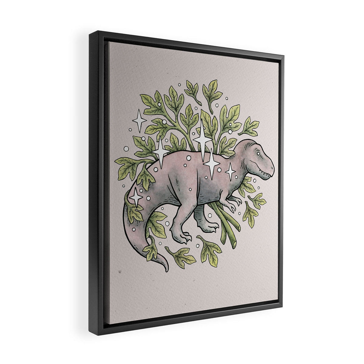 Tyrannosaurus & Sassafras | Dinosaur Botanical Art Framed Canvas Print Gallery Image 2