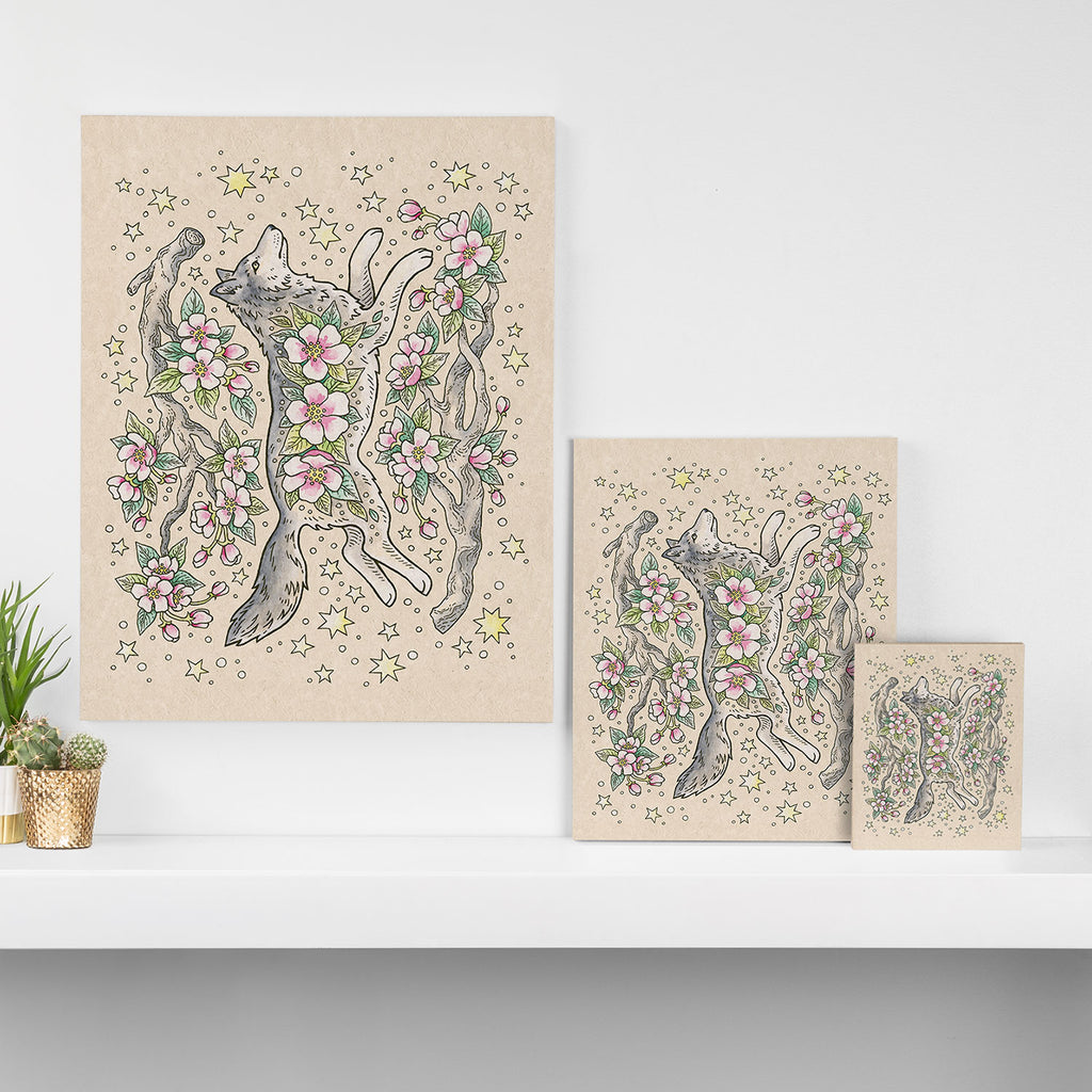 Wolf & Wild Apple Blossoms | Botanical Animal Art Canvas Print Gallery Image 3