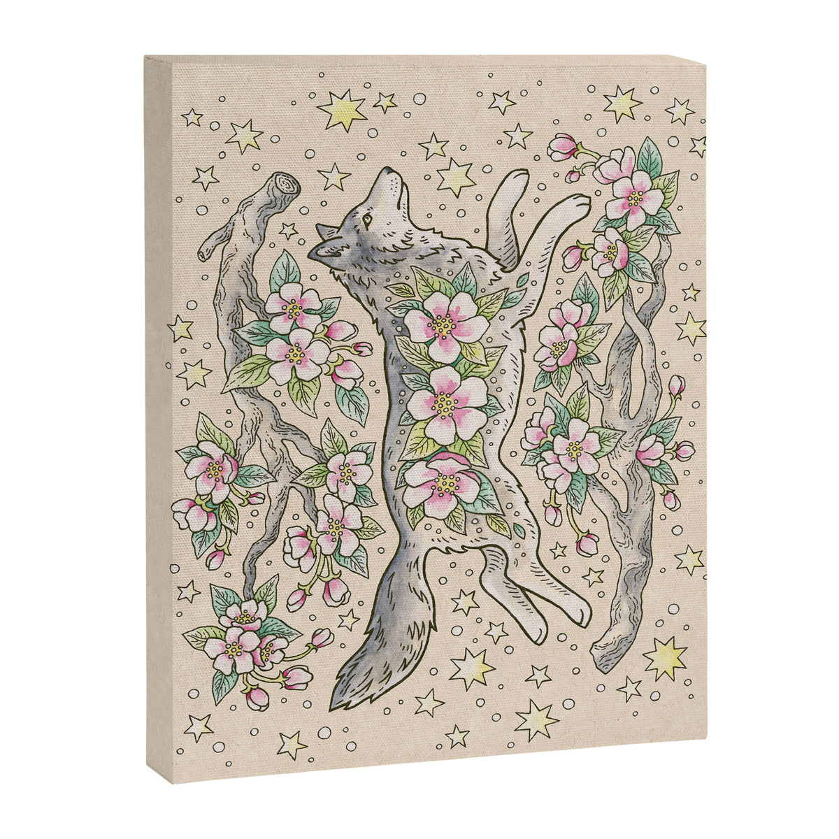 Wolf & Wild Apple Blossoms | Botanical Animal Art Canvas Print Gallery Image 6