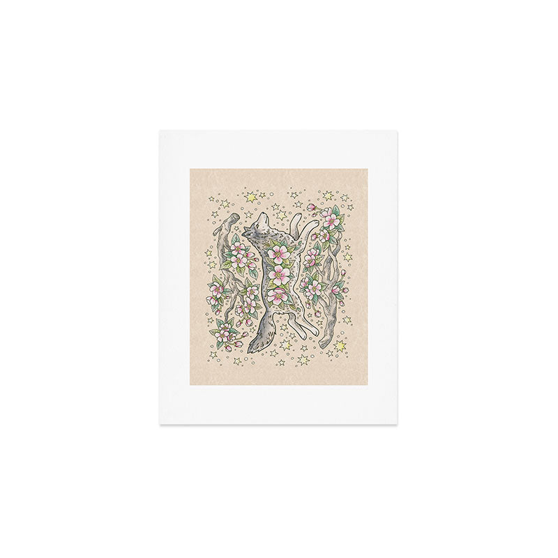 Wolf & Wild Apple Blossoms | Botanical Animal Art Art Print