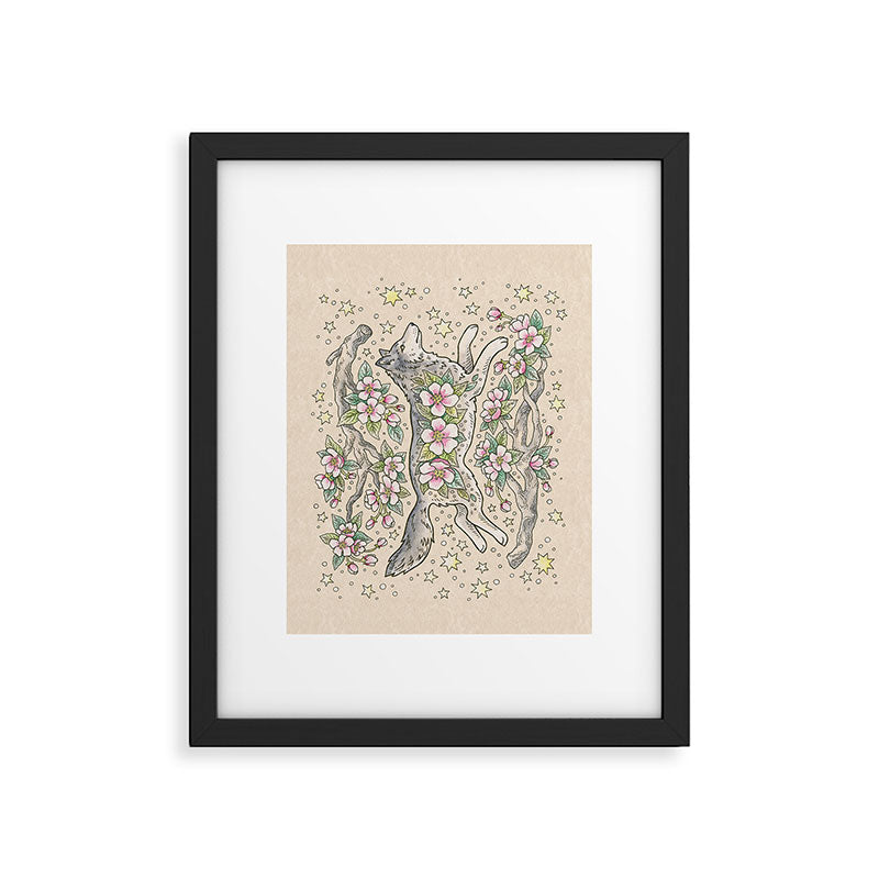 Wolf & Wild Apple Blossoms | Botanical Animal Art Framed Art Print