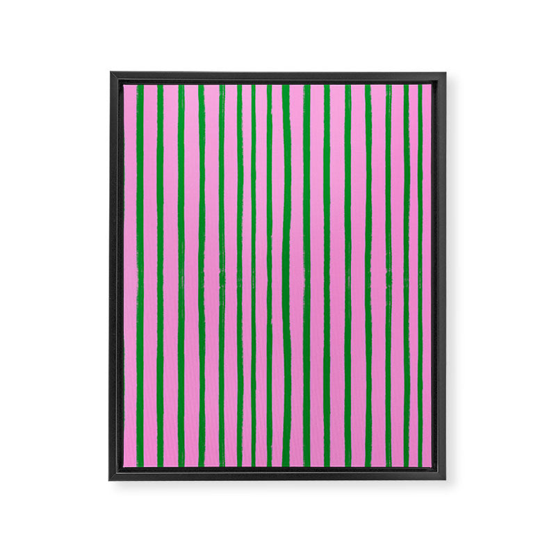Green and Pink Brush Stroke Stripes Framed Canvas Print Gallery Image 3