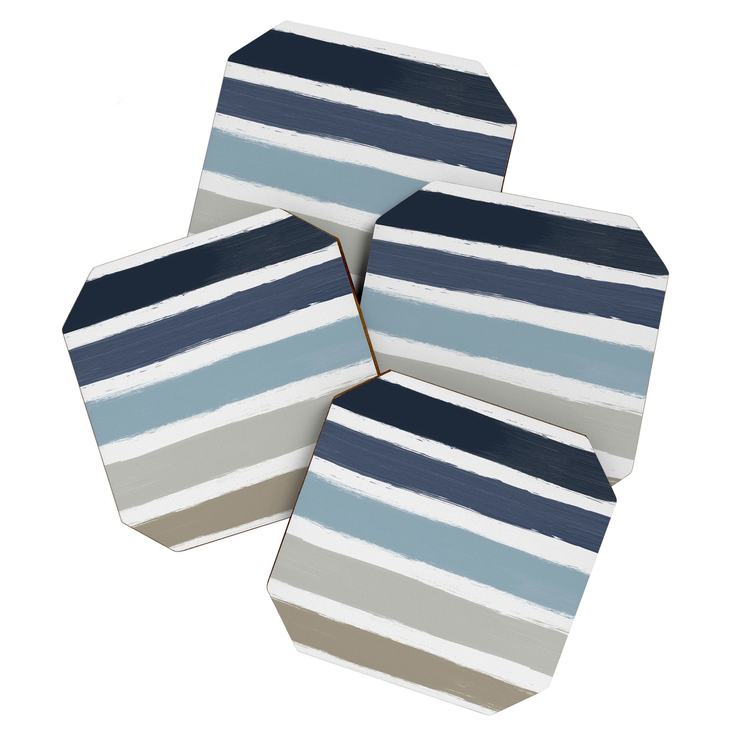 Blue & Taupe Stripes Coaster Gallery Image 1