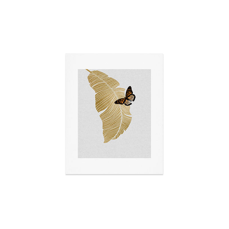 Butterfly & Palm Leaf, Gold Wall Art Art Print Gallery Image 1