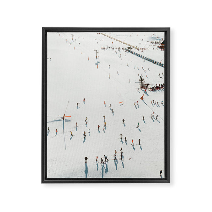 Aerial shot of ski resort Framed Canvas Print Gallery Image 1