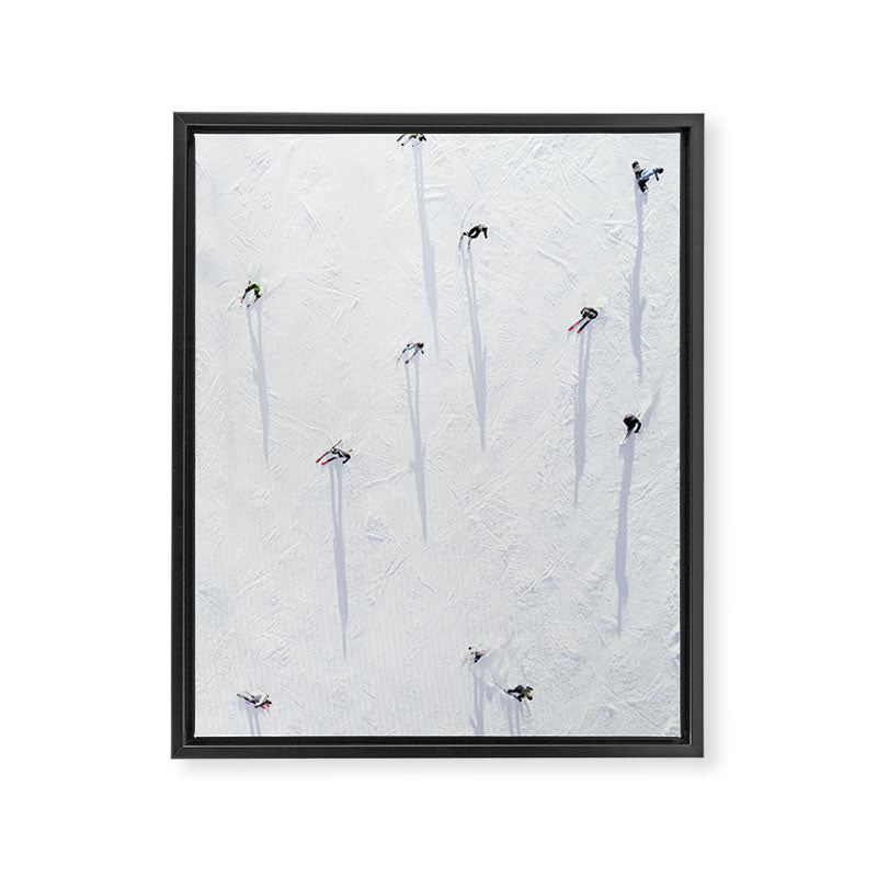 Aerial shot of skiers Framed Canvas Print Gallery Image 6