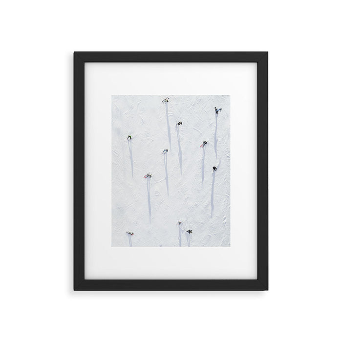 Aerial shot of skiers Framed Art Print Gallery Image 1