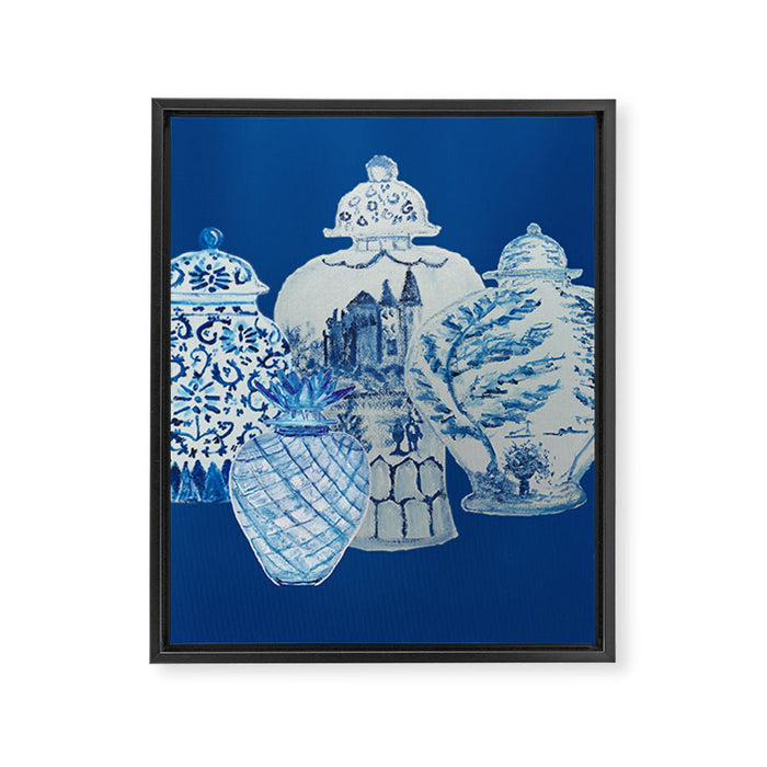 4 Four 4 Blue and White Ginger Jars  Framed Canvas Print Gallery Image 1