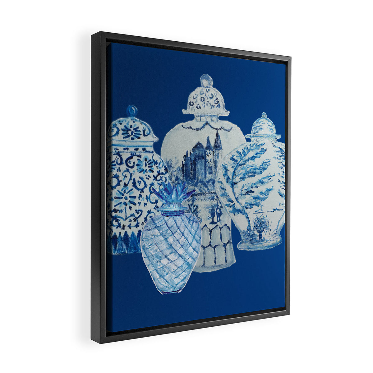 4 Four 4 Blue and White Ginger Jars  Framed Canvas Print Gallery Image 2