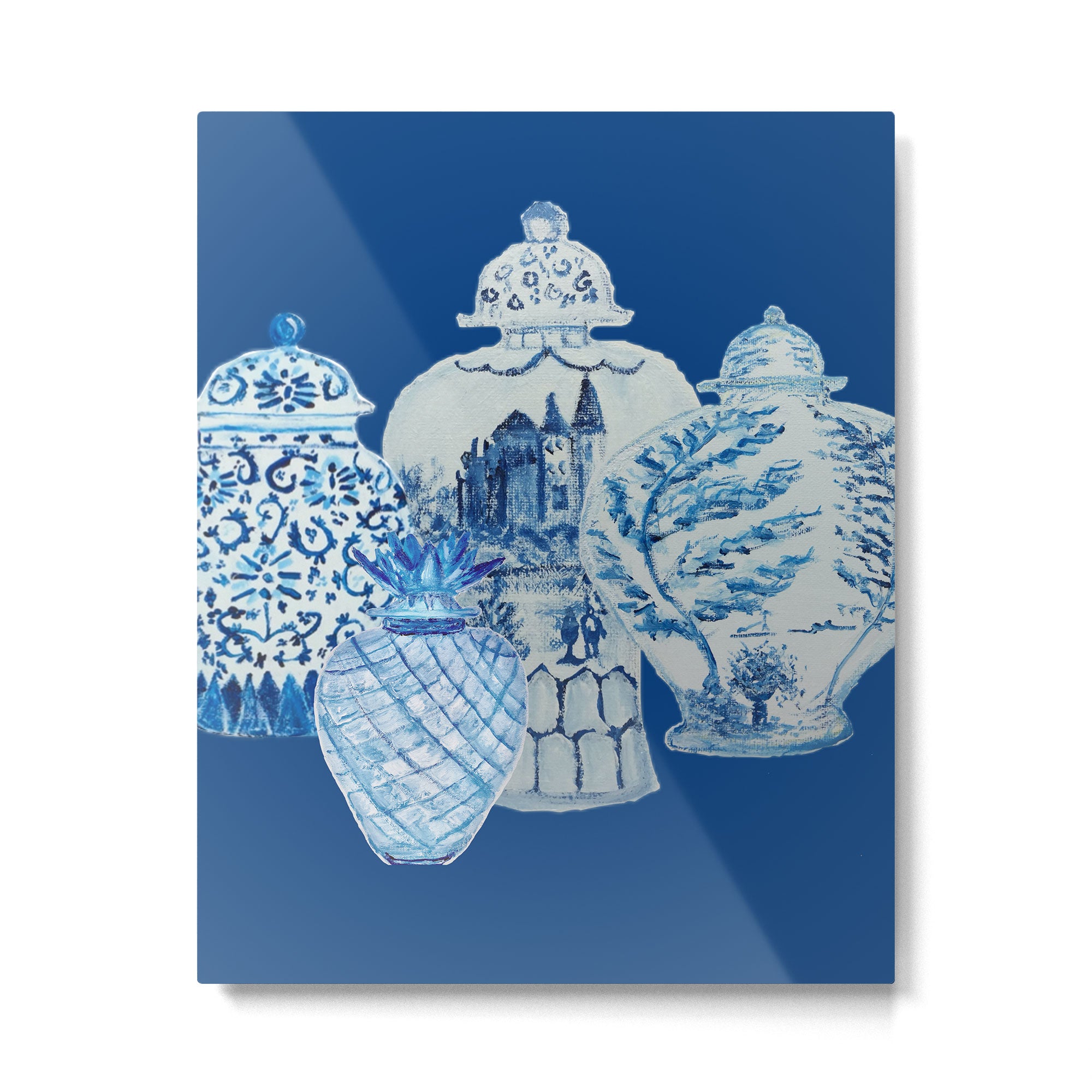 4 Four 4 Blue and White Ginger Jars  Metal Print Gallery Image 6