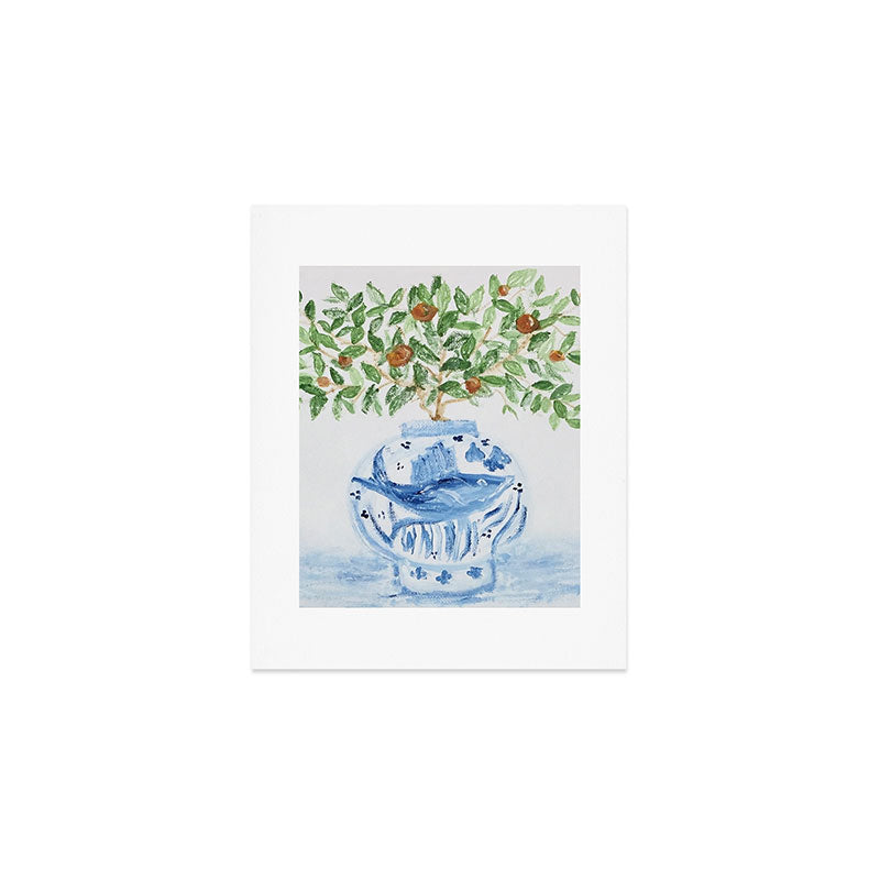 Blue and White Ginger Jar Orange Tree  Art Print Gallery Image 1