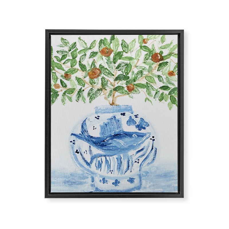 Blue and White Ginger Jar Orange Tree  Framed Canvas Print Gallery Image 8