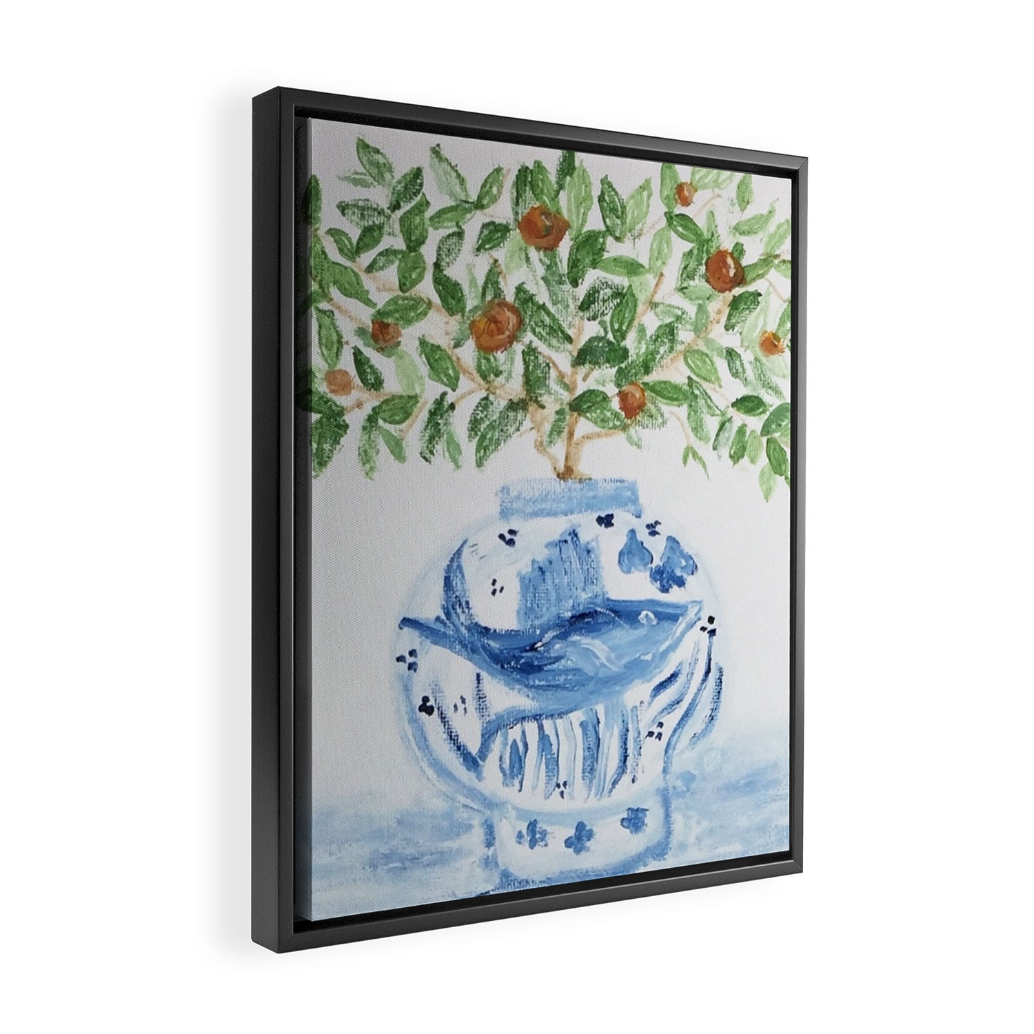 Blue and White Ginger Jar Orange Tree  Framed Canvas Print Gallery Image 2
