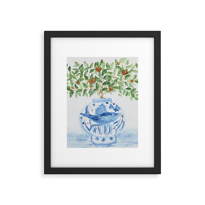 Blue and White Ginger Jar Orange Tree  Framed Art Print Gallery Image 1