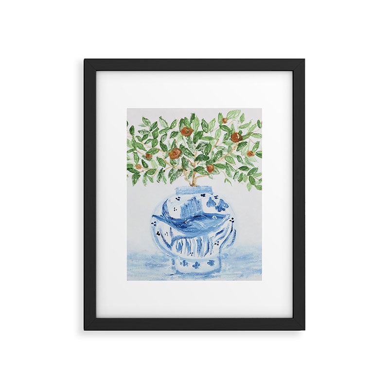 Blue and White Ginger Jar Orange Tree  Framed Art Print Gallery Image 6