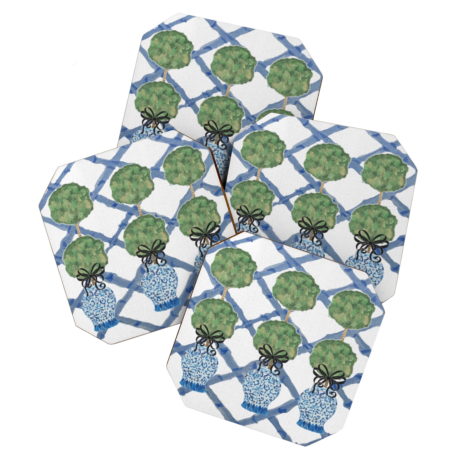 Hand Painted Bamboo Trellis Chinoiserie Ginger Jar  Coaster Gallery Image 1