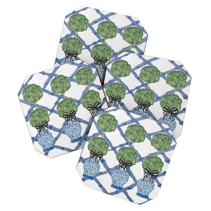 Hand Painted Bamboo Trellis Chinoiserie Ginger Jar  Coaster Gallery Image 1