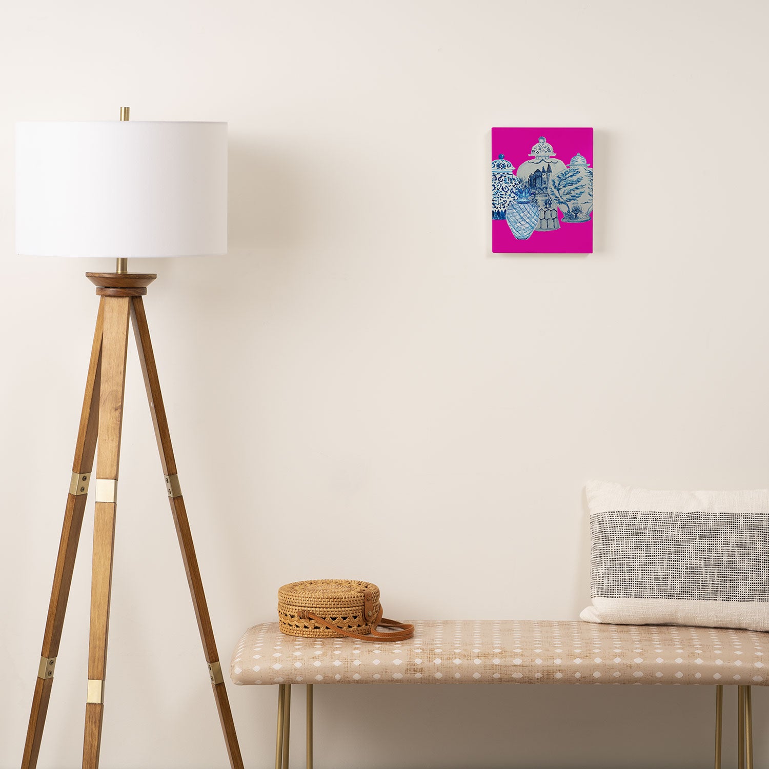 Hot Pink Blue and White Ginger Jars  Canvas Print Gallery Image 2