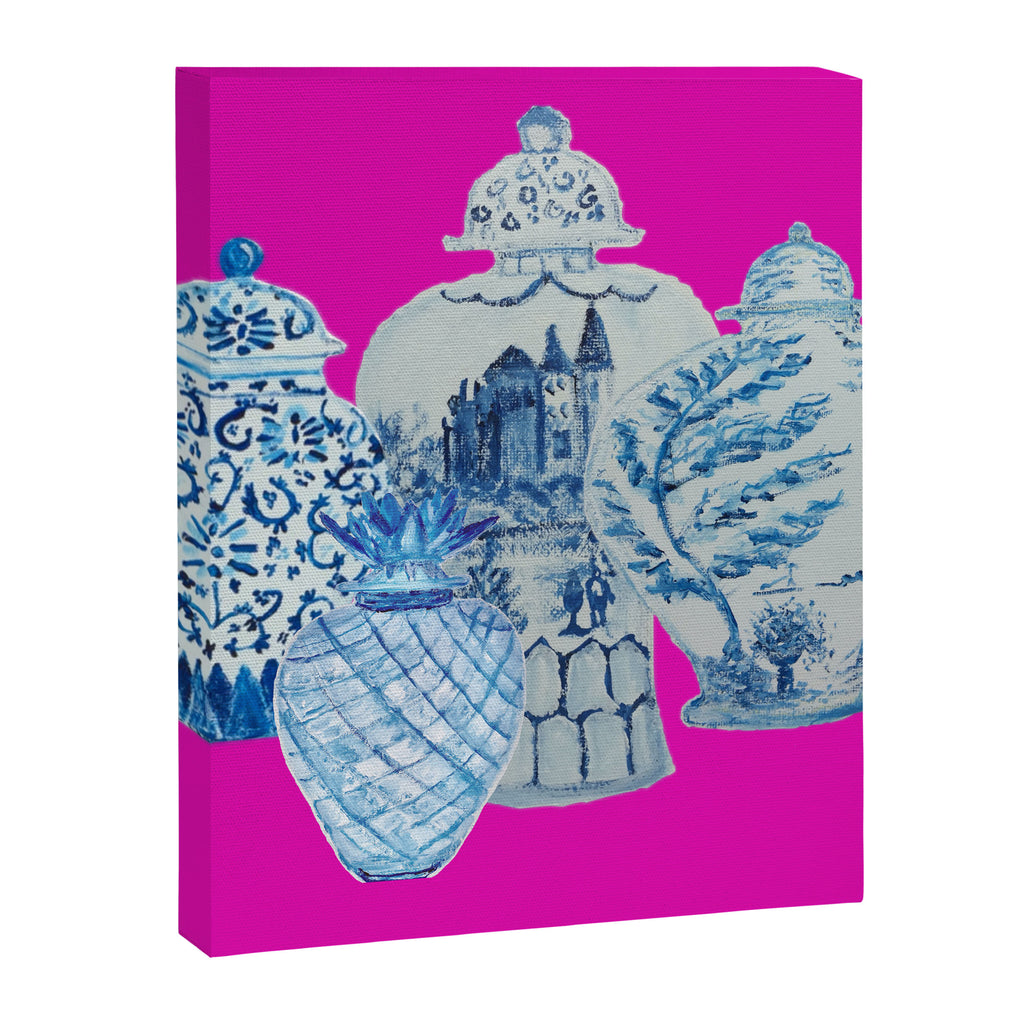 Hot Pink Blue and White Ginger Jars  Canvas Print Gallery Image 8