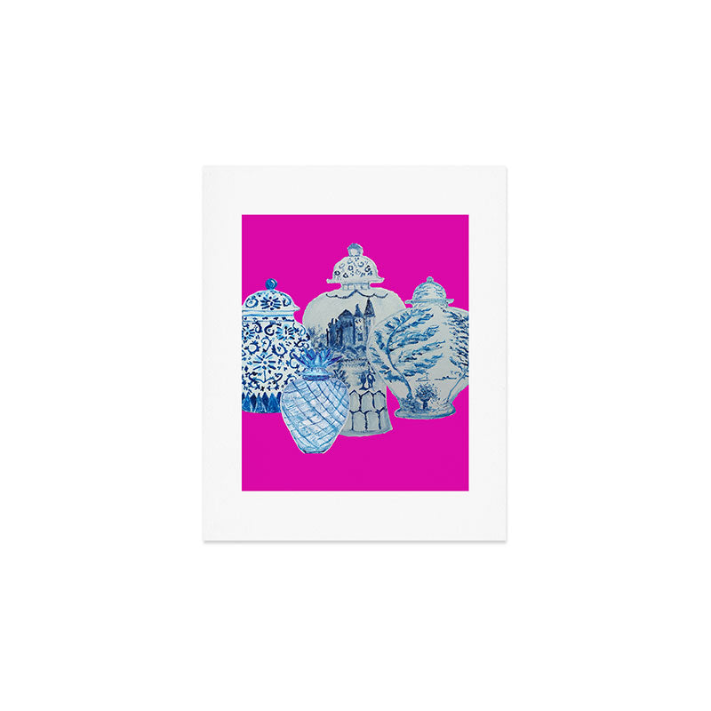 Hot Pink Blue and White Ginger Jars  Art Print Gallery Image 1