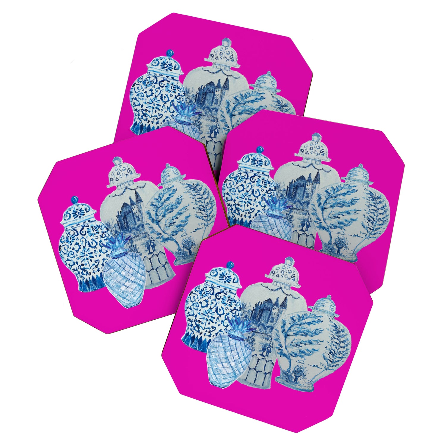 Hot Pink Blue and White Ginger Jars  Coaster Gallery Image 1
