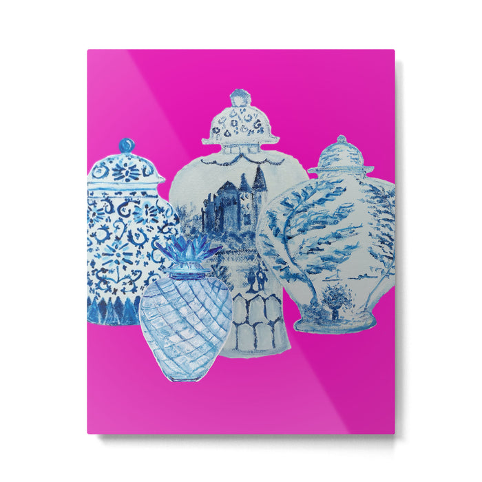 Hot Pink Blue and White Ginger Jars  Metal Print Gallery Image 1