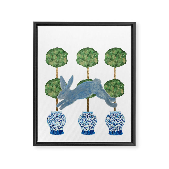 Topiary Country French Bunny Rabbit Ginger Jars Framed Canvas Print Gallery Image 1