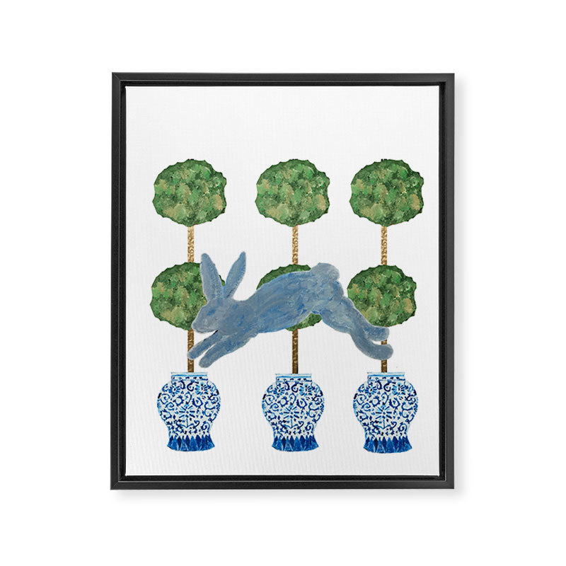 Topiary Country French Bunny Rabbit Ginger Jars Framed Canvas Print Gallery Image 8
