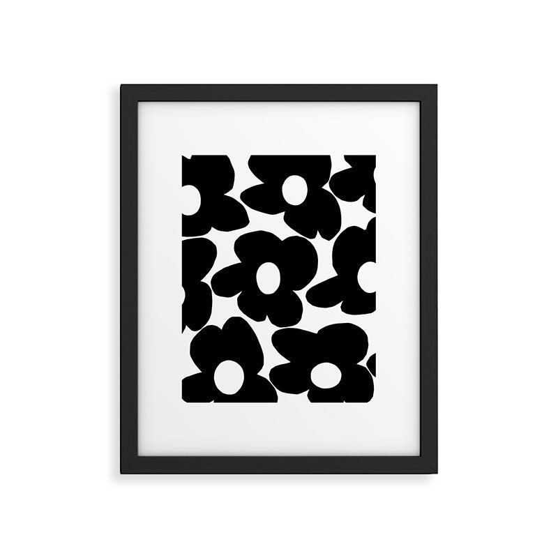 Black Retro Flowers White Background #decor #society6 #buyart Framed Art Print Gallery Image 4