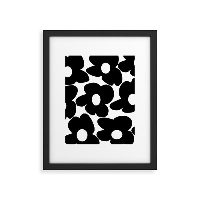 Black Retro Flowers White Background #decor #society6 #buyart Framed Art Print Gallery Image 1