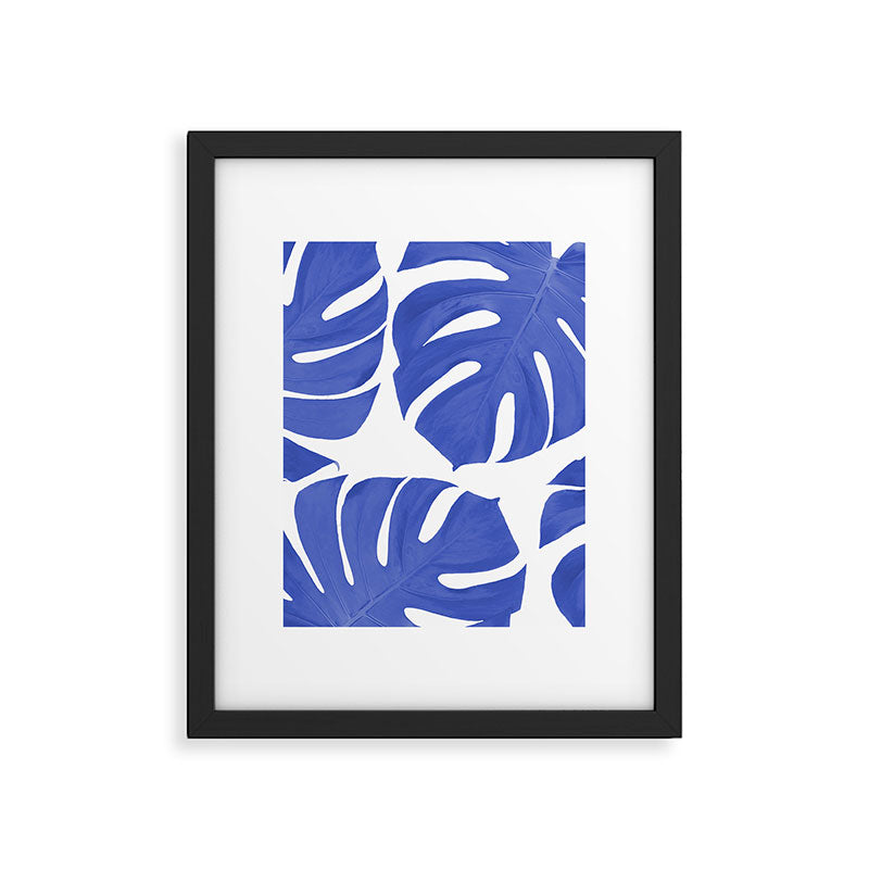 Blue Monstera Leaves White Background - Blue and White #decor #society6 #buyart Framed Art Print Gallery Image 6