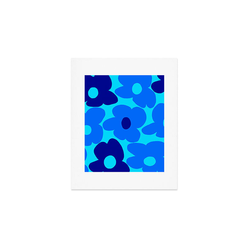 Blue Retro Flowers Pastel Blue Background #decor #society6 #buyart Art Print Gallery Image 1