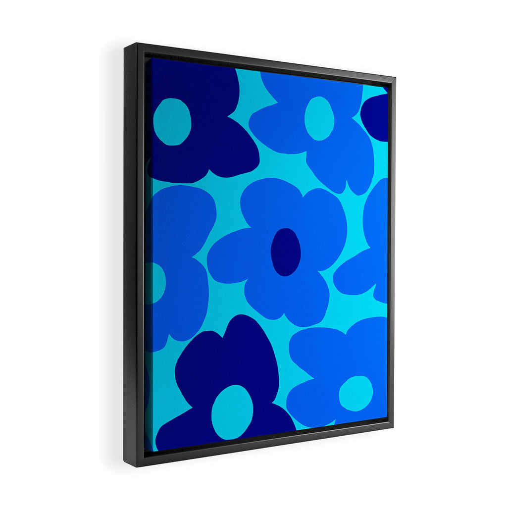 Blue Retro Flowers Pastel Blue Background #decor #society6 #buyart Framed Canvas Print Gallery Image 2