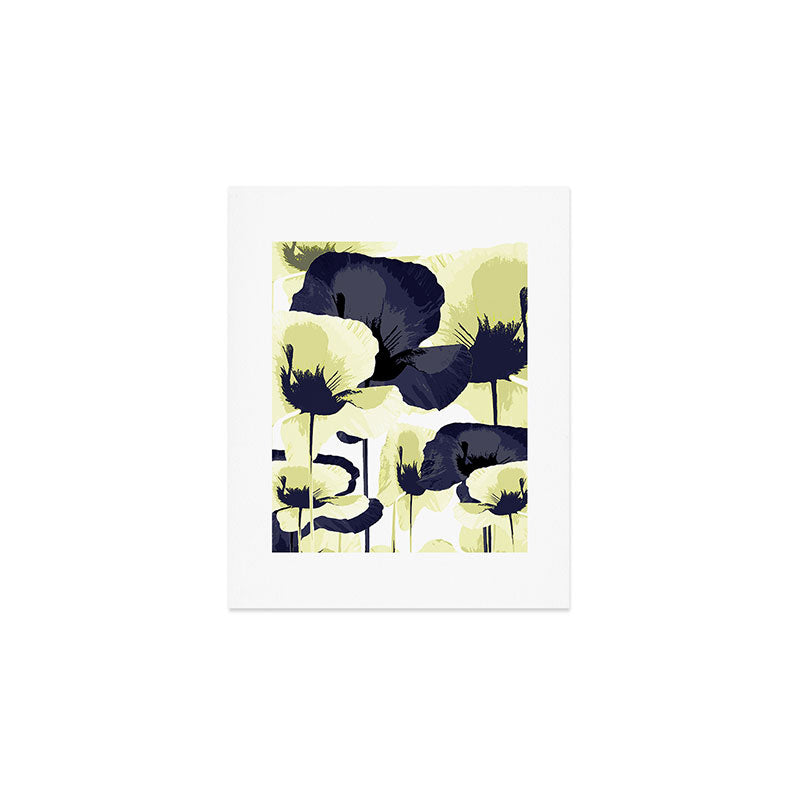 Dark Blue and Light Yellow Poppies On A White Background Fall Mood #decor #society6 #buyart Art Print Gallery Image 1