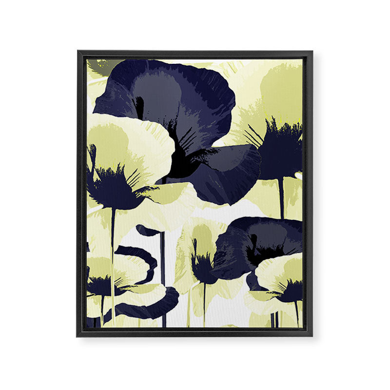 Dark Blue and Light Yellow Poppies On A White Background Fall Mood #decor #society6 #buyart Framed Canvas Print Gallery Image 8