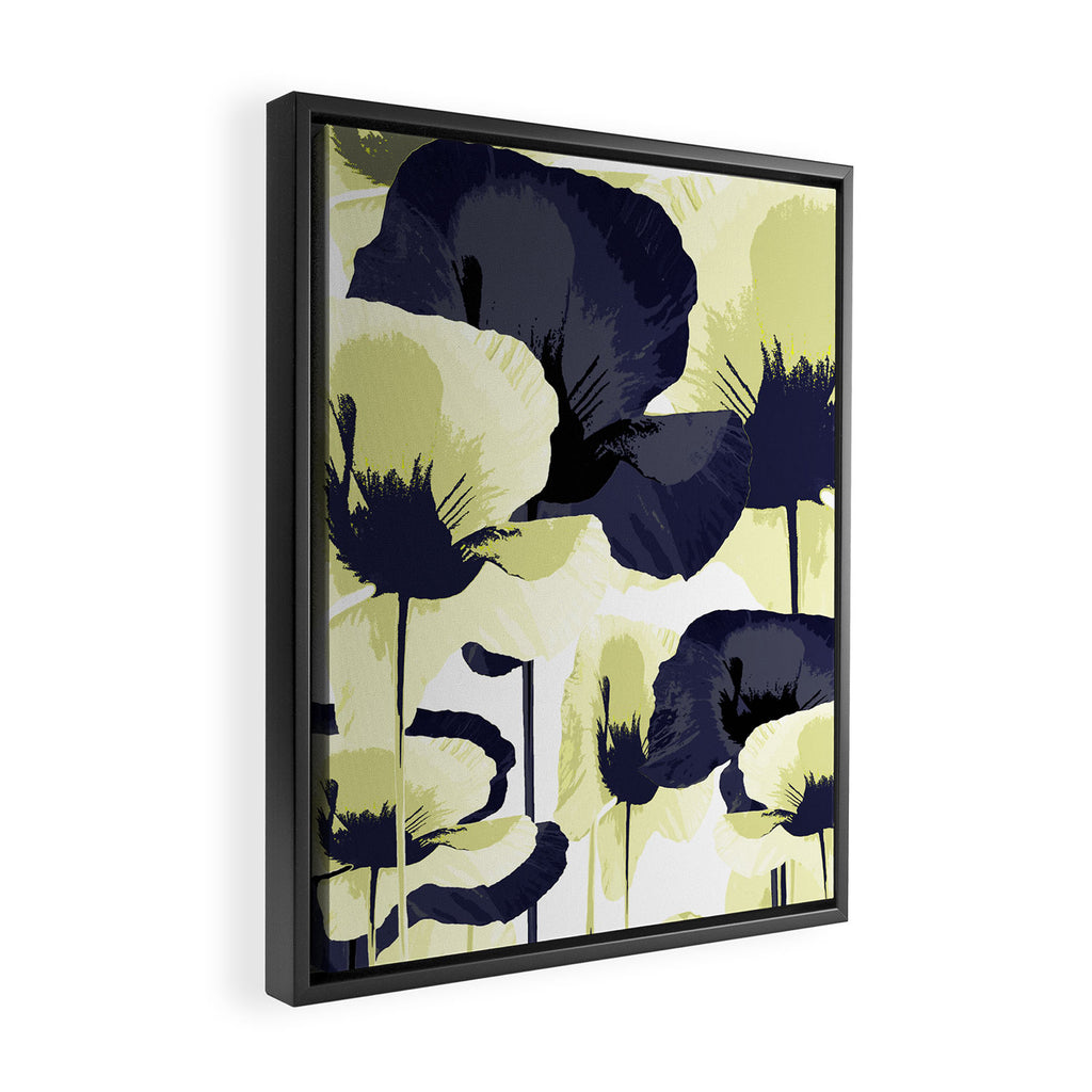 Dark Blue and Light Yellow Poppies On A White Background Fall Mood #decor #society6 #buyart Framed Canvas Print Gallery Image 2